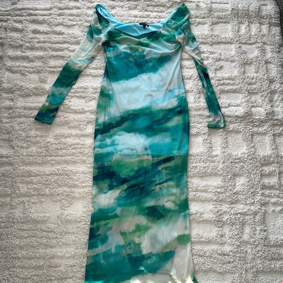 As U Wish Teal Watercolor Long Sleeve Dress - Picture 2 of 3
